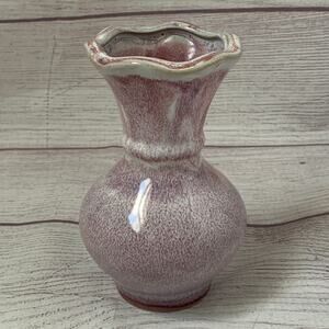 Vintage Lavender Purple Stoneware Vase Small Drip Glaze Stone Pottery Flowers
